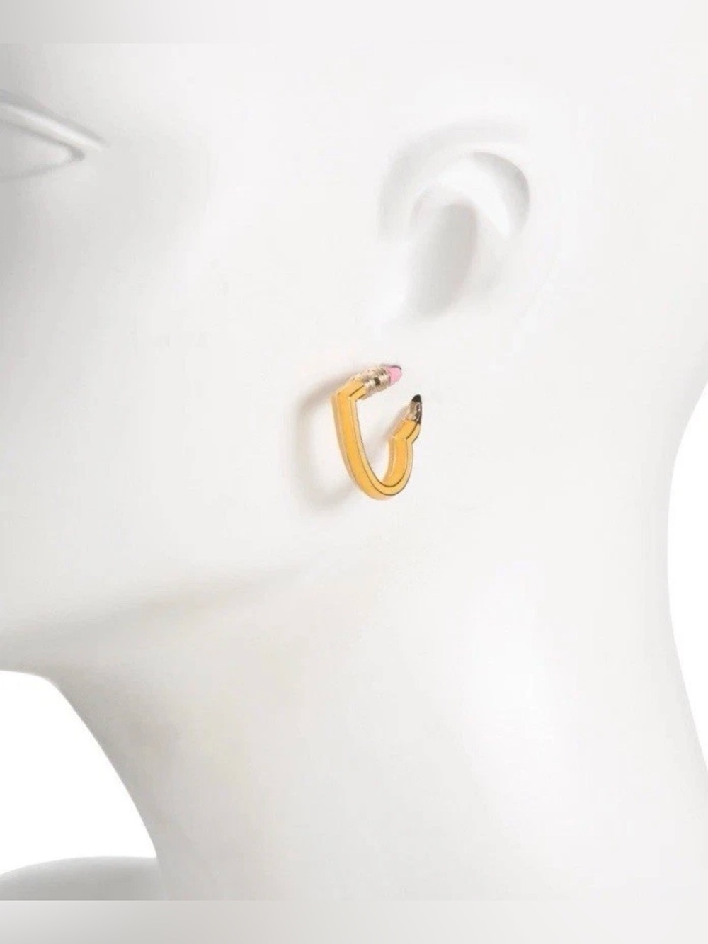 Betsey Johnson Yellow Pencil Heart Hoop Earrings with Pink Eraser - Picture 9 of 16